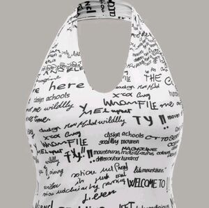 Allover Letter Graphic Crop Halter Top